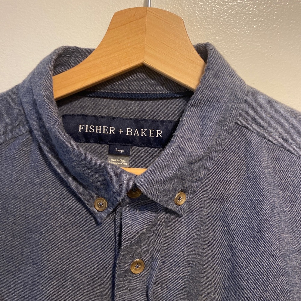 Fisher + Baker Blue Cot Silk Wool Blend L/S Button Down Shirt Mens Med (Tag L)